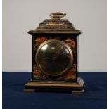 EARLY 20th CENTURY CHINOISERIE BLUE LACQUER CASED MANTEL CLOCK with brass carrying handle, timepiece