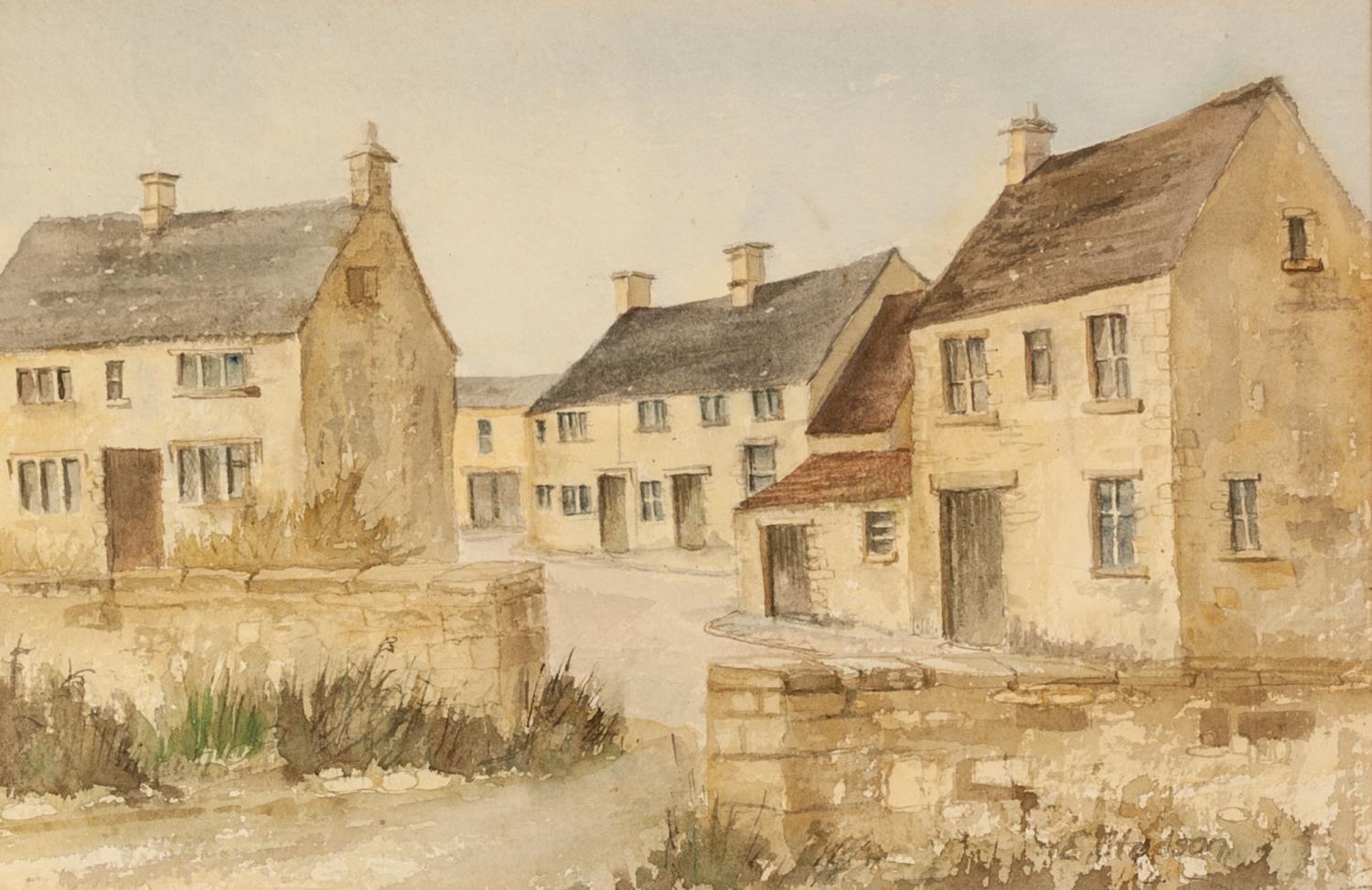 ELIZABETH HODSON (TWENTIETH CENTURY) WATERCOLOUR DRAWING ?Cotswold Cottages at Filkins? Signed, - Image 2 of 2