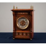 LATE 19th CENTURY OAK CASED MANTEL CLOCK in the Aesthetic taste inset with 'grotesque' painted