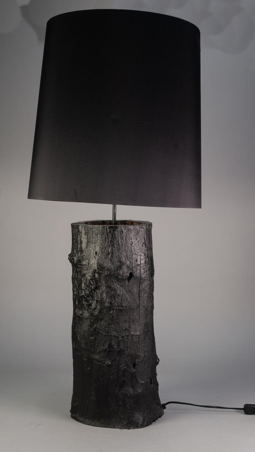 EICHHOLTZ, BLACK PAINTED TREE TRUNK TABLE LAMP, and the black fabric shade, 41" (104.1cm) high,