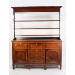 NINETEENTH CENTURY OAK DRESSER, the later open plate rack back with moulded cornice and three