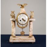 LATE 19th/EARLY 20th CENTURY FRENCH VEINED MARBLE AND GILT METAL MOUNTD PORTICO CLOCK, the drum