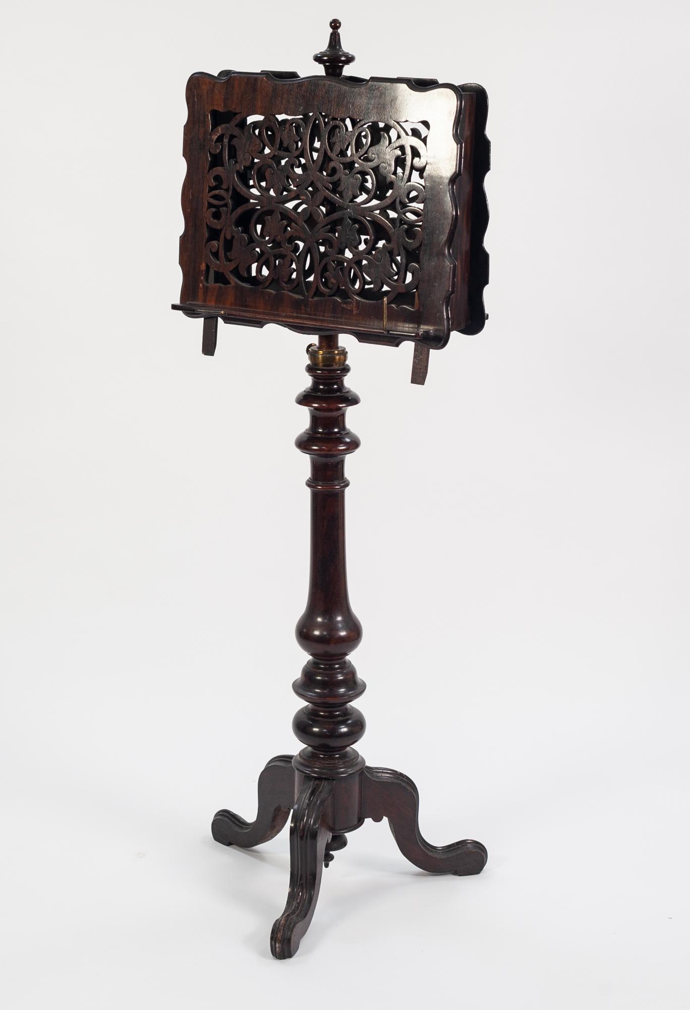 EARLY VICTORIAN DUET ADJUSTABLE MUSIC STAND, grain painted and polished as rosewood, the top section