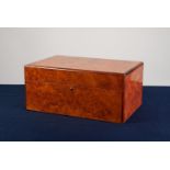 MODERN ?HILLWOOD? BURR WALNUT HUMIDOR, of typical form, with brass push-button release and