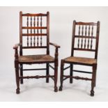 NEAR MATCHED SET OF SIX NINETEENTH CENTURY ELM AND FRUITWOOD ?MACCLESFIELD? SPINDLE BACK DINING