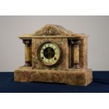 LATE 19th CENTURY GREEN ONYX AND METAL MOUNTED ARCHITECTURAL MANTEL CLOCK, the Ansonia (USA)