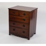 GEORGIAN AND LATER COMPOSITE LINE INLAID MAHOGANY SMALL CHEST OF DRAWERS, the crossbanded oblong top