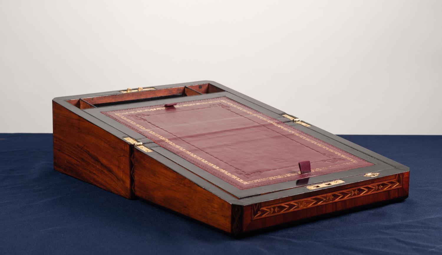 LATE VICTORIAN WALNUT, TULIPWOOD CROSSBANDED AND TUNBRIDGE BANDED WRITING BOX - Image 2 of 2