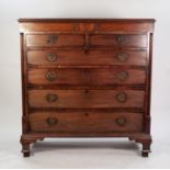 EARLY NINETEENTH CENTURY INLAID MAHOGANY LARGE CHEST OF DRAWERS, the moulded oblong top above a line