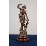 TWENTIETH CENTURY FRENCH SPELTER FEMALE FIGURE, ?PASSAGE DE GUE?, modelled standing, leaning forward