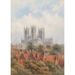 GEORGE FALL (1848 - 1925) SET OF FOUR WATERCOLOUR DRAWINGS Landscapes with Cathedrals ans a