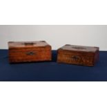 GRADUATED PAIR OF MID TWENTIETH CENTURY OAK BOXES, each of typical form with plain interior and