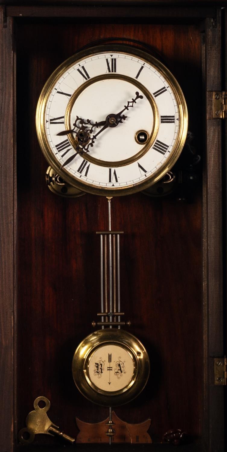 LATE 19th CENTURY STAINED BEECHWOOD VIENNA STYLE WALL CLOCK with spring driven movement, with - Image 2 of 2