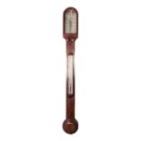 HADBURN BROTHERS, SHEFFIELD, EARLY NINETEENTH CENTURY FLAME CUT MAHOGANY CASED STICK BAROMETER,