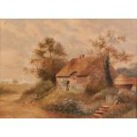 A. ADAMS EARLY 20th CENTURY WATERCOLOUR DRAWING Rural scene, children on a lane, house behind