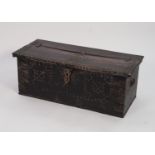 AGED BRASS STUDDED DARK TEAKWOOD? CHEST, of oblong form with hinged top and candle box to the