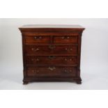 LATE EIGHTEENTH CENTURY MAHOGANY CROSSBANDED OAK CHEST OF DRAWERS, the moulded oblong top above