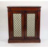 REGENCY ROSEWOOD SMALL SIDE CABINET, the oblong top set above a plain frieze with split turned