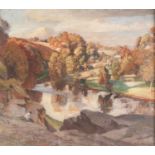 ARNOLD HENRY MASON (1885-1963) OIL PAINTING ON BOARD Tranquil river landscape Signed 15 ½? x 17? (