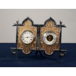 20th CENTURY COMBINATION TIMEPIECE AND ANEROID BAROMETER contained in a pierced and engraved gilt