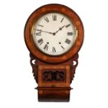 LATE VICTORIAN TUNBRIDGE INLAID WALNUT DROP-DIAL WALL CLOCK, with Roman dial, 28" (71cm) high