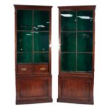 PAIR OF GEORGE III MAHOGANY SHOTGUN AND FISHING ROD CABINETS, each with moulded cornice above a