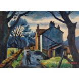 STANLEY FRYER (1906 - 1983) OIL PAINTING ON BOARD 'Long Lane, Cheshire' Signed lower right, titled