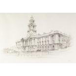 MARC GRIMSHAW (b.1957) PENCIL DRAWING Stockport Town Hall Signed 11 x 16 ½? (27.9cm x 41.9cm)