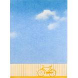 MARC GRIMSHAW TWO PASTEL DRAWINGS 'Bicycle Railings & Sky' and silhouetted hill landscape and