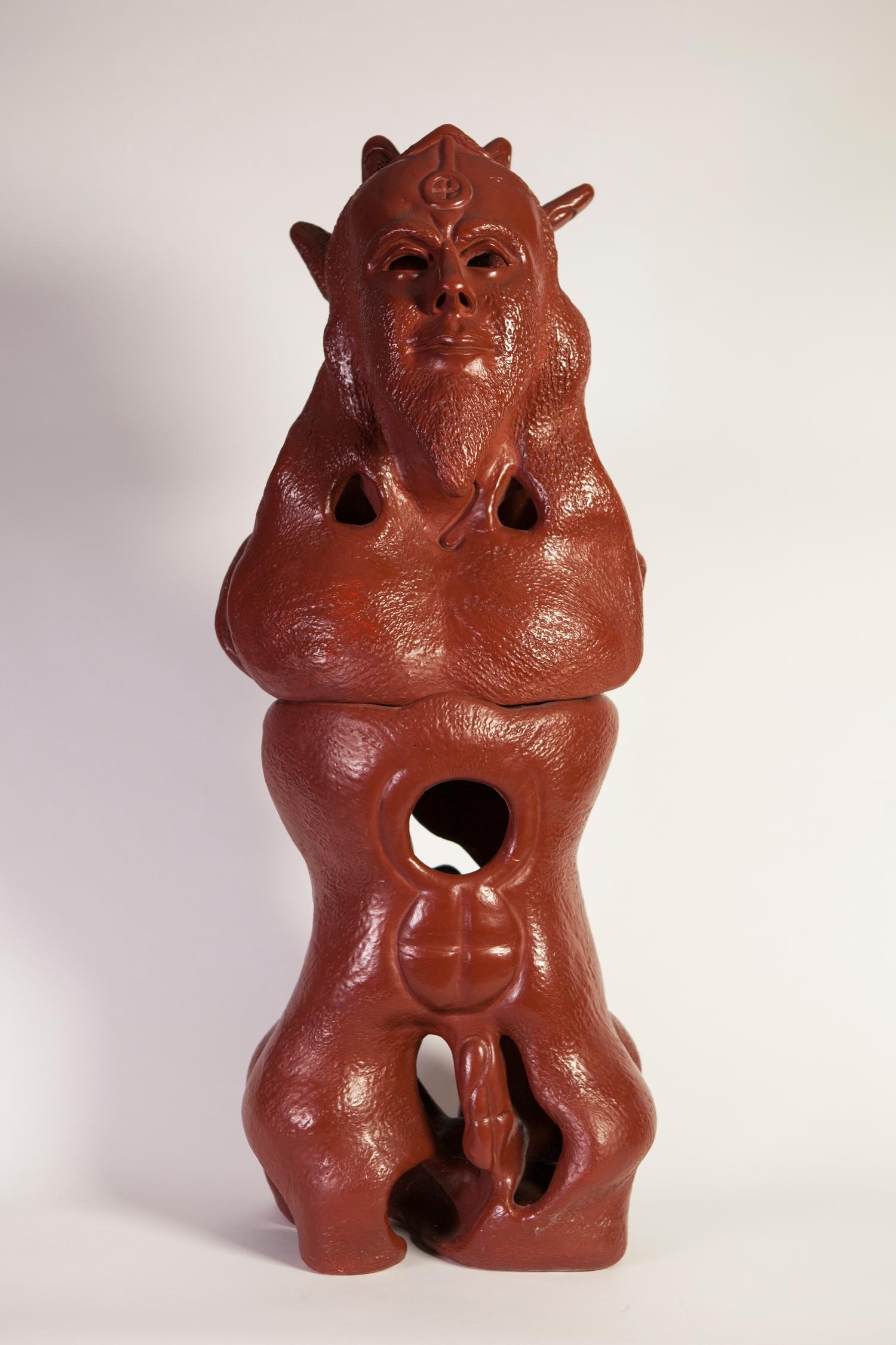 GOLDA ROSE (1921 - 2016) DARK RED/BROWN GLAZED CLAY SCULPTURE 'Cosmic Male-Female' 1967, double- - Image 2 of 3