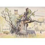 STANLEY FRYER (1906 - 1983) WATERCOLOUR DRAWING 'Lyme Cage, Lyme Park, Disley' Signed 14 1/2" x 20