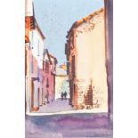 PETER DAVEY (TWENTIETH CENTURY) WATERCOLOUR DRAWING ?Nant, Aveyron, Rue Droit (ver le bas)? Signed