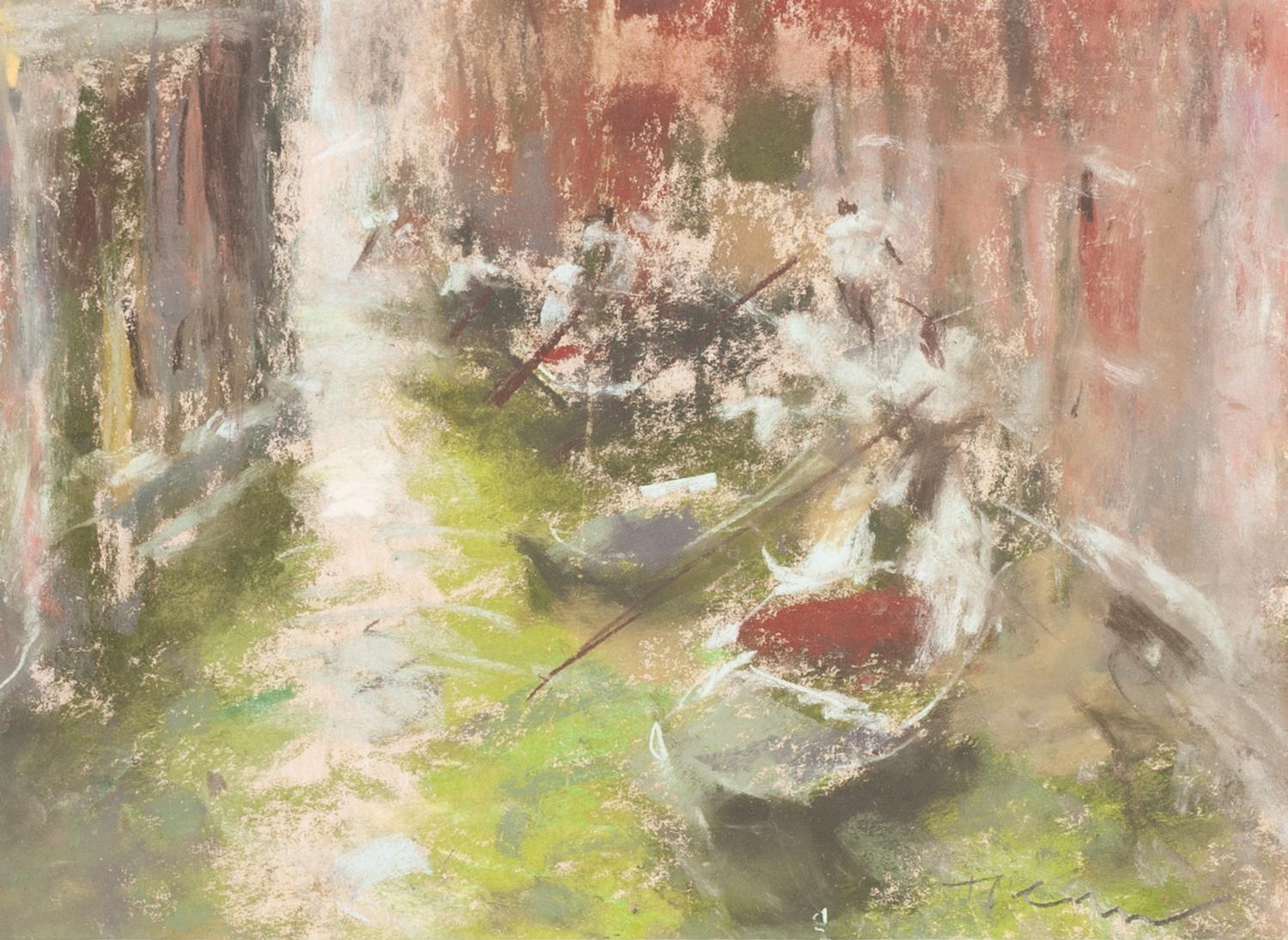 MARC GRIMSHAW (b.1957) PASTEL DRAWING Venetian canal scene with gondolas Signed 7 1/2" x 10 1/2" (