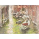 MARC GRIMSHAW (b.1957) PASTEL DRAWING Venetian canal scene with gondolas Signed 7 1/2" x 10 1/2" (
