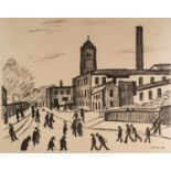 ?LAURENCE STEPHEN LOWRY (1887 - 1976) ARTIST SIGNED LIMITED EDITION BLACK AND WHITE LITHOGRAPH 'A