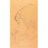 HAROLD RILEY (1934) PENCIL DRAWING ON BUFF PAPER Head of a young girl sucking her thumb, probably '