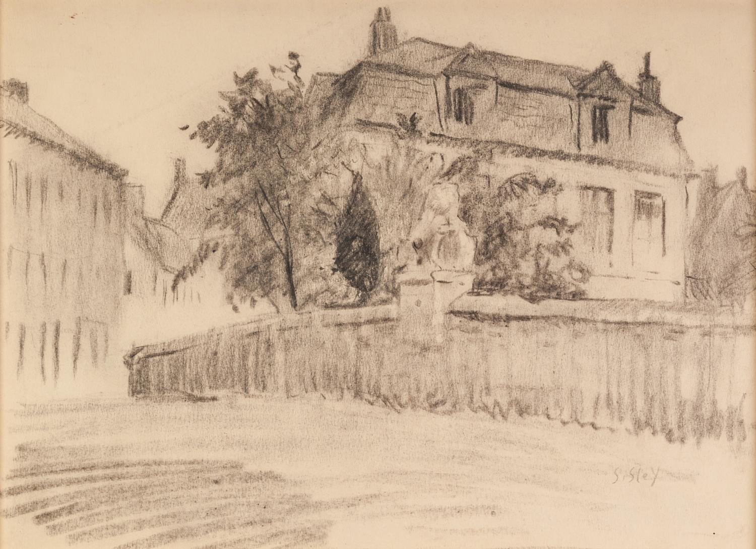 ALFRED SISLEY (1839 - 1899) PENCIL ON TINTED PAPER 'The Flood at Port-Marly' Signed lower right 10 - Image 6 of 7