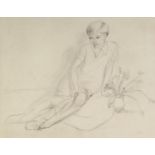 ?ATTRIBUTED TO AUGUSTUS EDWIN JOHN (1878-1961) PENCIL DRAWING Young girl reclining on a cushion