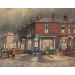 TOM BROWN (1933-2017) PASTEL DRAWING ?Sussex Stores? Corner Shop Signed 11 ¾? x 15? (29.8cm x 38.