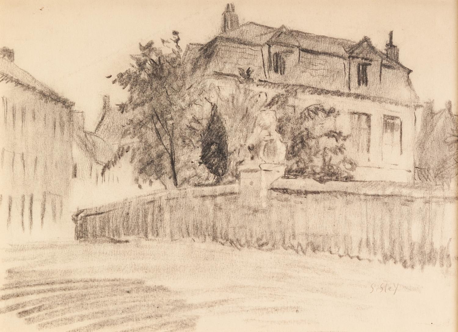 ALFRED SISLEY (1839 - 1899) PENCIL ON TINTED PAPER 'The Flood at Port-Marly' Signed lower right 10