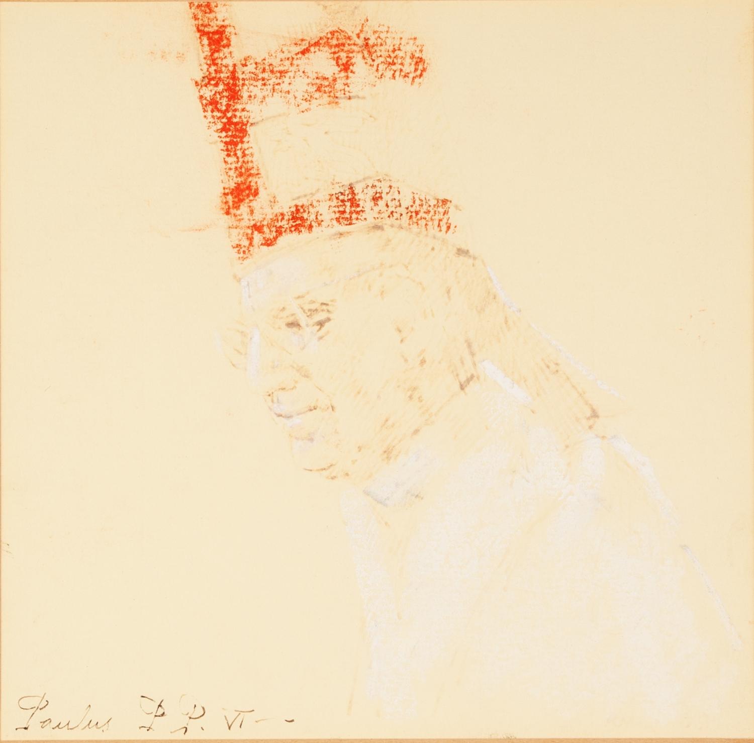 HAROLD RILEY (1934) MIXED MEDIA 'Paulus P. P. VI' portrait of Pope Paul VI 6 1/2" x 6 1/2" (16.5 x