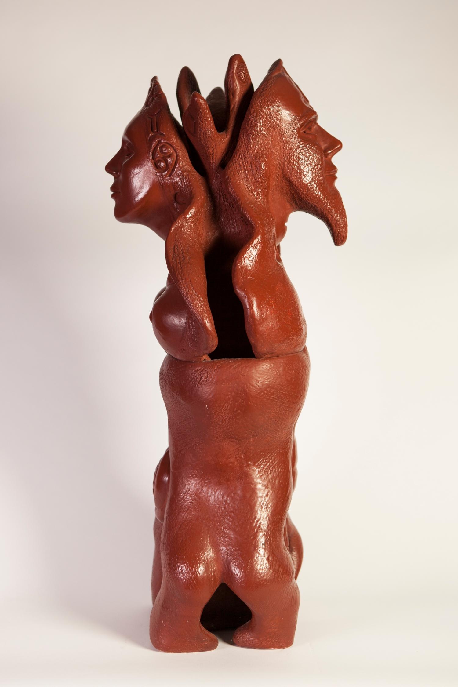 GOLDA ROSE (1921 - 2016) DARK RED/BROWN GLAZED CLAY SCULPTURE 'Cosmic Male-Female' 1967, double- - Image 3 of 3