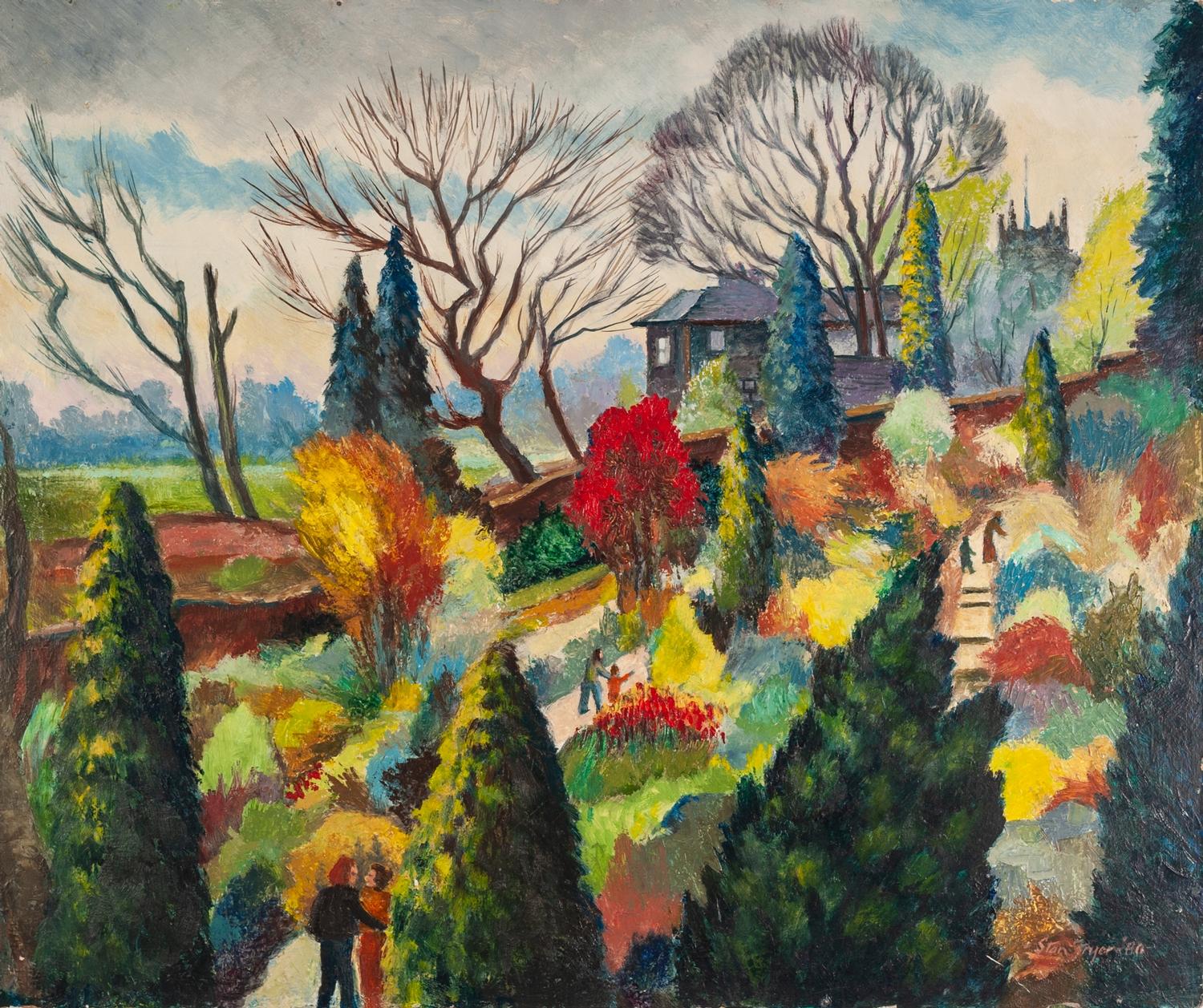 STANLEY FRYER (1906 - 1983) OIL PAINTING ON BOARD 'Springtime Fletcher Moss Gardens Didsbury' Signed