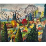STANLEY FRYER (1906 - 1983) OIL PAINTING ON BOARD 'Springtime Fletcher Moss Gardens Didsbury' Signed