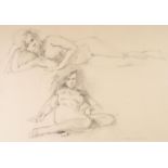 ROBERT WRAITH PENCIL SKETCH ON GREY PAPER Studies of two reclining female nudes Signed lower right