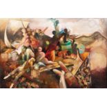 JUNE BURNETT (1936-2010) MIXED MEDIA ON BOARD ?The Raft of Medusa? Signed and titled to label
