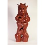 GOLDA ROSE (1921 - 2016) DARK RED/BROWN GLAZED CLAY SCULPTURE 'Cosmic Male-Female' 1967, double-