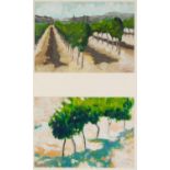GRAHAM LEE (b.1953) TWO OIL PAINTINGS ?Vineyards, Provence II? 'Vineyards, Provence V? Signed and