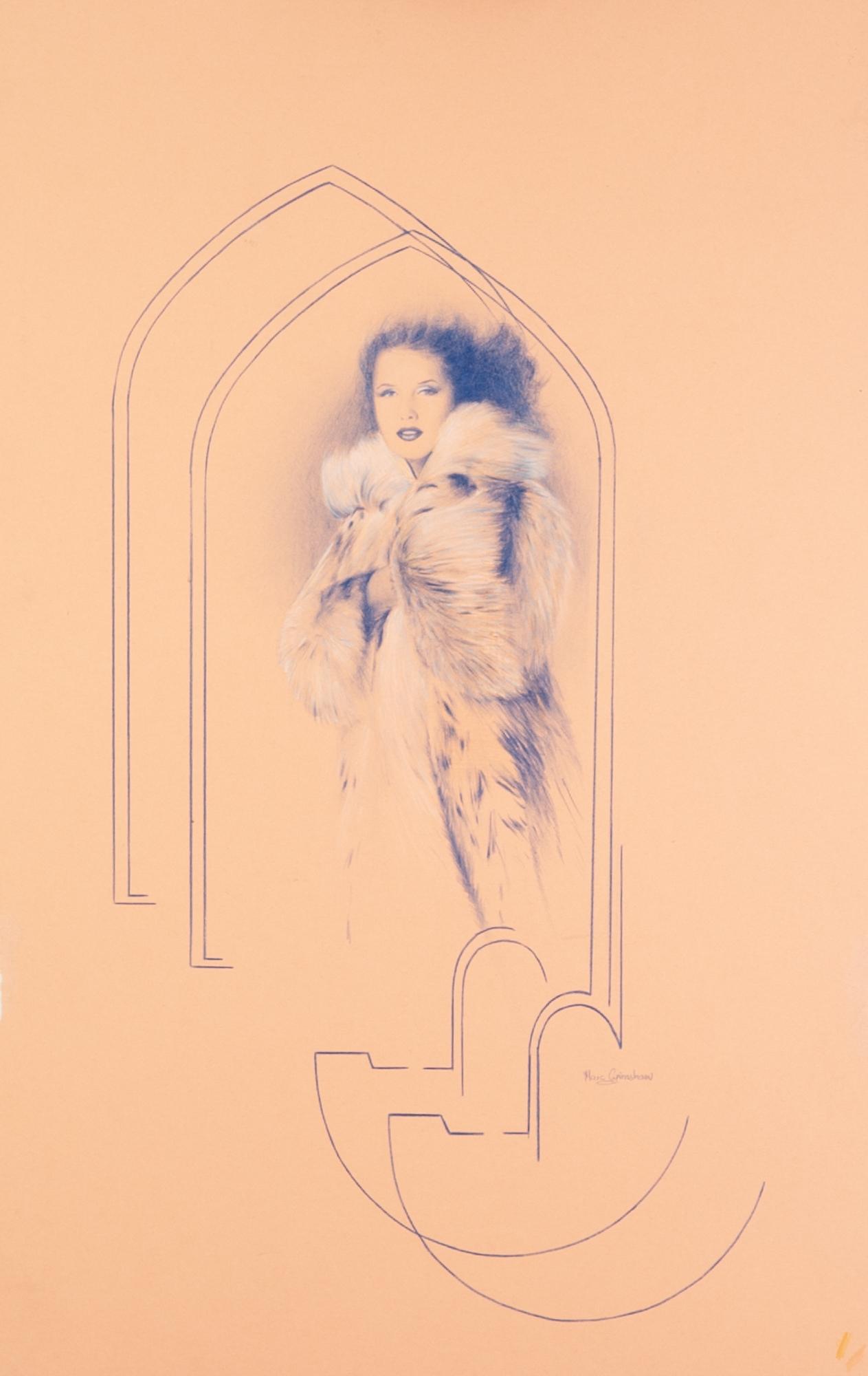 MARC GRIMSHAW SET OF FOUR PENCIL DRAWINGS ON SALMON PINK PAPER Each depicting a fashion model Signed - Image 2 of 4