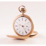 LADY'S WALTHAM ROLLED GOLD DEMI HUNTER POCKET WATCH with keyless movement, white Roman dial with